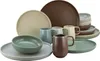 A collection of stoneware dishes and mugs in various earthy tones. Produktbild-Vorschau