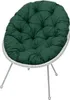A green cushion on a white wicker chair with silver legs, isolated on a white background. Náhled obrázku produktu