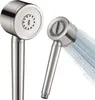 Two silver shower heads are shown against a white background. One shower head is shown from the front, and the other is shown spraying water. Produktbild-Vorschau