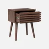 A brown wooden nightstand with one drawer partially open, set against a white background. Produktbild-Vorschau