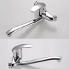 Two views of a chrome kitchen faucet mounted on a white wall. Produktbild-Vorschau