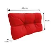 A red cushion with dimensions indicated by measurement lines and text. Produktbild-Vorschau