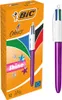 A box of BIC 4 Colours Shine pens and one pen shown separately. Voir les images du produit