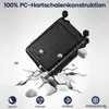 A black suitcase is shown falling and breaking apart on a white background, with icons and text highlighting its features. Anteprima dell’immagine prodotto