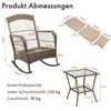 Diagrams and measurements of a wicker rocking chair and side table set. Podgląd zdjęcia produktu