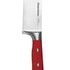 A close-up view of a red kitchen knife with a silver bolster and rivets on the handle. Anteprima dell’immagine prodotto