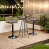 An outdoor patio scene at night with string lights, a bar table and two bar stools. Voir les images du produit