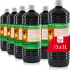 A group of black plastic bottles with green and white labels, arranged in a row, with a red overlay on the right side. Produktbild-Vorschau