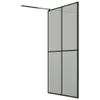 A shower screen with a black frame and frosted glass panels, shown against a white background. Voir les images du produit
