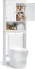 A white bathroom cabinet with two doors, one open, is shown above a white toilet. The cabinet shelves are stocked with toiletries and towels. Náhled obrázku produktu