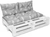 A set of cushions for a pallet sofa, shown on a white wooden pallet base. Produktbild-Vorschau