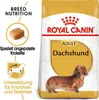 A bag of Royal Canin Dachshund Adult dog food with descriptive text and images. Produktbild-Vorschau