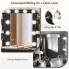 Collage of images showing a makeup vanity with LED lights, demonstrating concealed wiring and a messy appearance. Produktbild-Vorschau