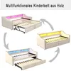 A collage of images showing a multifunctional sofa bed in different configurations, with LED lighting. Produktbild-Vorschau