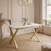 ARTON GOLD II 140 cm ausklappbarer Tisch Weiß- Metallbeine Produktbild-Vorschau 1