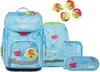 A set of children's school supplies including a backpack, a pencil case, and a pouch, all decorated with a star and cartoon character theme. Produktbild-Vorschau