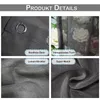 A collage of four images showcasing details of outdoor curtains, including grommets, fabric texture, and transparency. Produktbild-Vorschau
