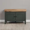 A dark green storage bench with a natural wood top sits against a gray wall. Anteprima dell’immagine prodotto
