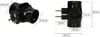 Two views of a black electrical adapter with dimensions indicated. Náhled obrázku produktu