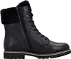 A black leather lace-up boot with a faux fur lining is shown from the side. Produktbild-Vorschau