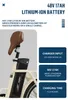 A close-up of an electric bike battery and seat, with feature callouts. Produktbild-Vorschau