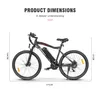 A product dimensions diagram for an electric mountain bike. Produktbild-Vorschau