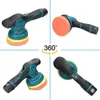 A collage of four images showing a cordless polisher from different angles, with a 360° icon in the center. Produktbild-Vorschau