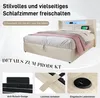 A bed with LED lighting and charging station, with close-up details of its features. Voir les images du produit