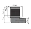A technical drawing with dimensions of a floor drain. Produktbild-Vorschau