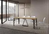 A modern dining room with a wooden table and chairs, large windows overlooking a mountainous landscape. Podgląd zdjęcia produktu