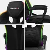 A collage of four close-up images of a black gaming chair with RGB LED lighting. Anteprima dell’immagine prodotto