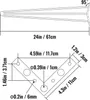 A technical drawing showing dimensions for hairpin legs, with two views: a long, angled view and a close-up of a corner bracket with measurements. Náhled obrázku produktu