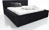 A black upholstered bed with white bedding and pillows. Produktbild-Vorschau