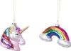 Weihnachtsanhänger 2 Stück Glas Einhorn und Regenbogen Produktbild-Vorschau 1