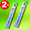 Two refrigerator thermometers on a green background, with a red circle overlay indicating '2x'. Produktbild-Vorschau