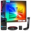 A product shot of Govee TV Backlight 3 Lite, including the packaging, a smartphone app interface, an LED strip, a camera, and a control box. Produktbild-Vorschau