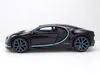 A black Bugatti Chiron model car with blue accents, shown from the side against a white background. Voir les images du produit