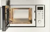 An open microwave with its interior visible, set against a white background. The control panel with a digital display is on the right. Produktbild-Vorschau