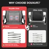 A comparison image showing features of a Douxlife chair versus other chairs. Podgląd zdjęcia produktu