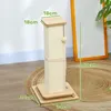 A cat scratching post with dimensions labeled is shown in a room setting. Produktbild-Vorschau