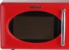 A close-up front view of a red retro-style microwave. Podgląd zdjęcia produktu