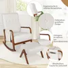 A white rocking chair with an ottoman, shown in a room with soft lighting and a window in the background. Multiple close-up insets highlight specific features of the chair. Anteprima dell’immagine prodotto