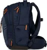 Side view of a navy blue backpack with brown leather accents. Náhľad obrázku produktu