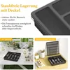 Collage showing a cutlery organizer with and without a lid, and a table setting. Produktbild-Vorschau