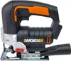 A black and orange WORX jigsaw is shown against a white background. Podgląd zdjęcia produktu