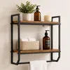 Relaxdays Wandplank, 2 planken, handdoekhouder, metaal & Productafbeelding-voorbeeld 1
