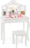 A white children's vanity table with a stool and toy makeup accessories. Anteprima dell’immagine prodotto