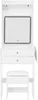 A white vanity table with a mirror and stool against a white background. Produktbild-Vorschau