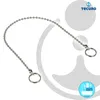 A silver ball chain with two keyrings, presented on a white and light gray background with brand logos. Produktbild-Vorschau