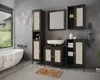 A modern bathroom with a bathtub, sink, and various storage cabinets. Produktbild-Vorschau